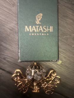 24K Gold Plated Crystal Studded Mini Princess Pumpkin Coach Ornament by Matashi