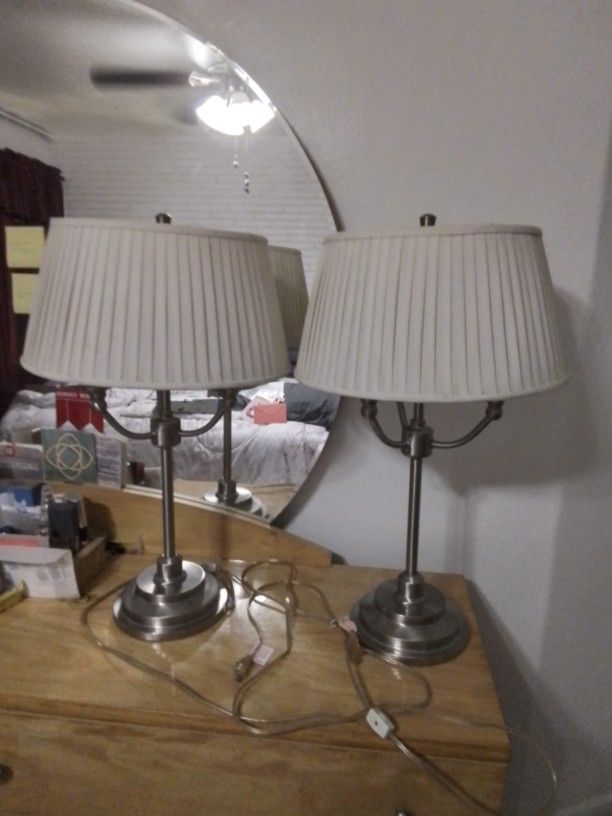 Pair Of Brushed Nickle Table Lamps