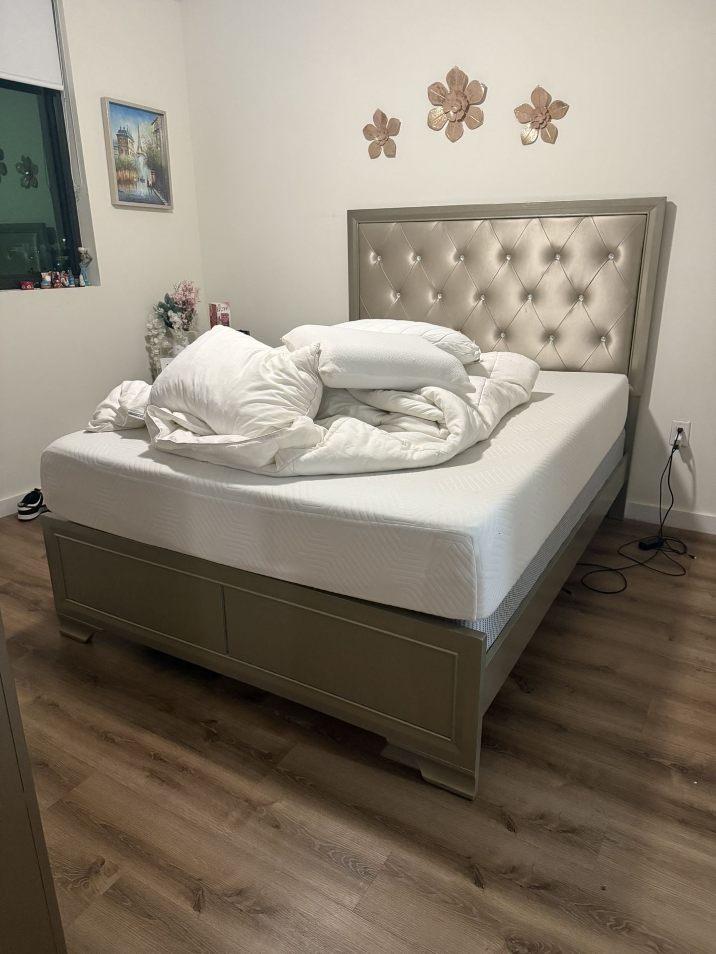 Queen Bed Frame, Dresser And Night Stand