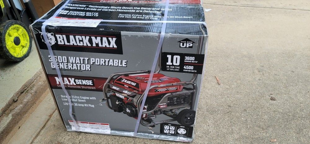 Black Max Portable 3600 Watt Generator with Auto Shutdown, Carb-Compliant