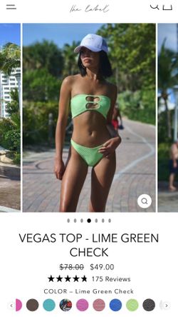 Bandeau Bikini Top Sz Large Lime Green Check