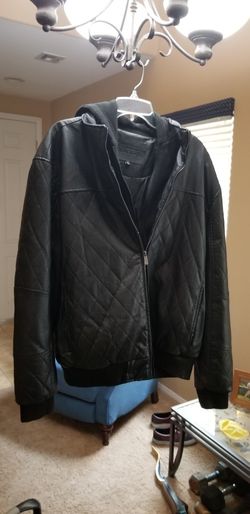 Mens XL Hooded Leather Jacket