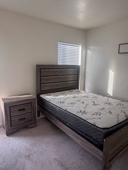 Full size Bed frame, mattress, and night stand
