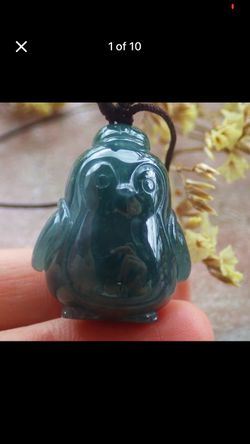 Certificate Jadeite Jade Pendant dark Green hat Cute Penguin