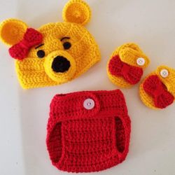 Crochet Baby Girl Winnie The Pooh Inspired Outfit Photo Prop