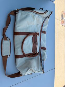 Light Blue and Brown Canvas Weekender Duffel Bag