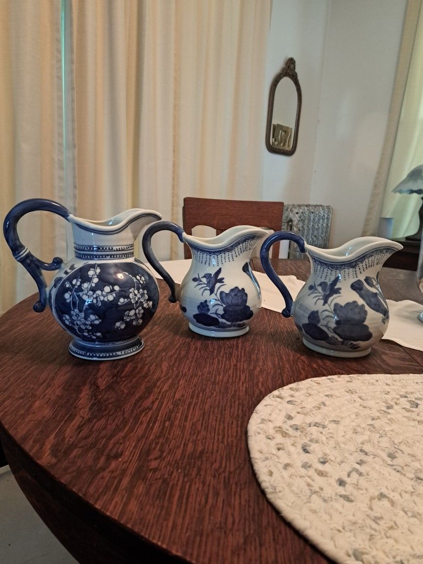 Blue and White Pitchers (Sold Separately)