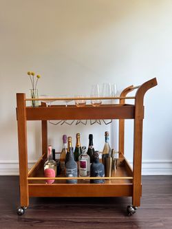 Wood two-tier bar cart with wheels