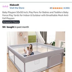 Baby Playpen 50x50 Inch, Play Pens for Babies and Toddlers Baby Fence Play Yards for Indoor & Outdoor with Breathable Mesh Anti-Fall Playpen