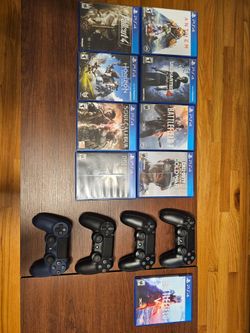 PS4 Slim Console with 4 Controllers and games