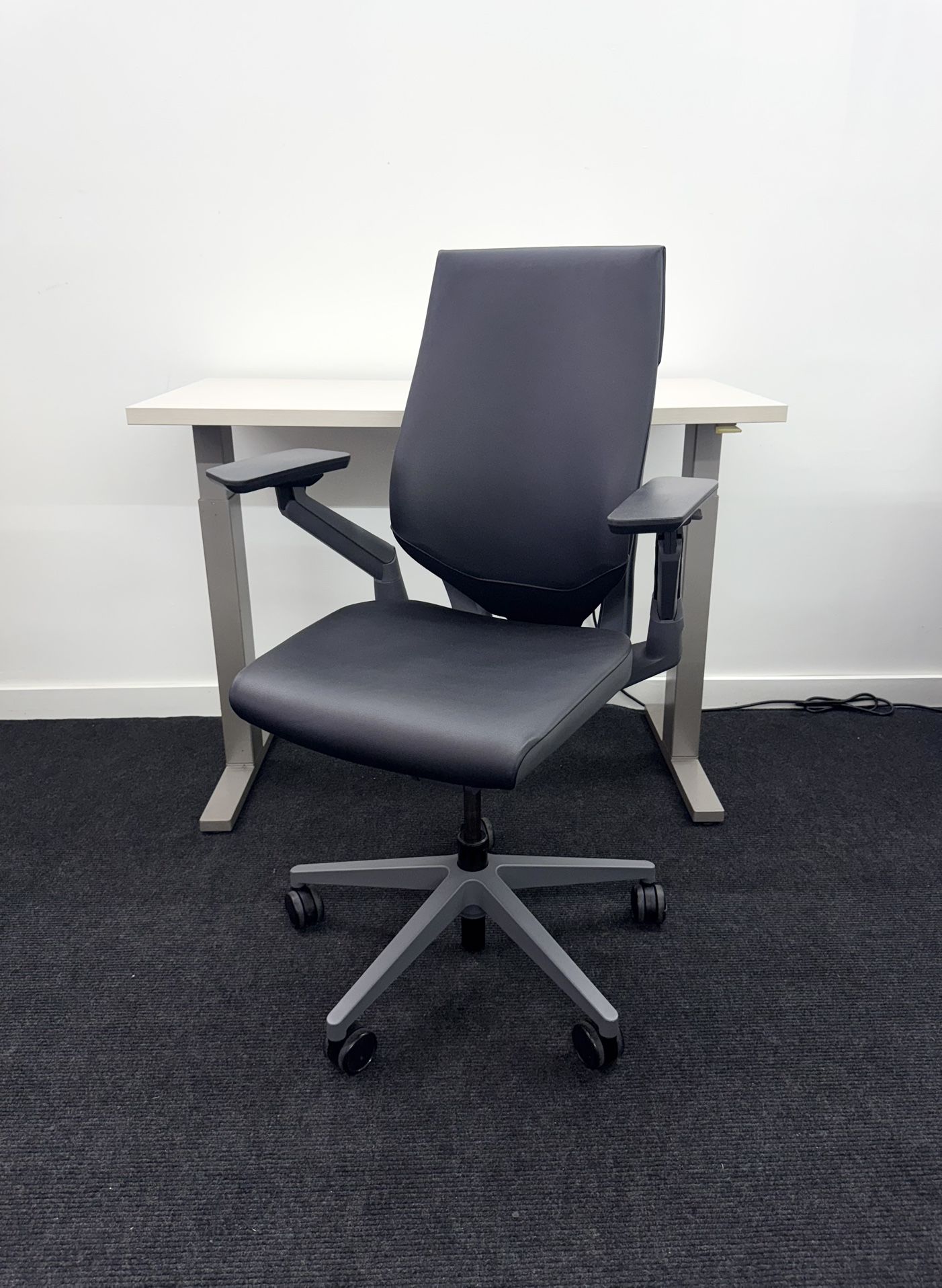 VERY LIKE NEW STEELCASE GESTURE CHAIR, BEAUTIFUL BLACK LEATHER WITH DARK GREY FRAME