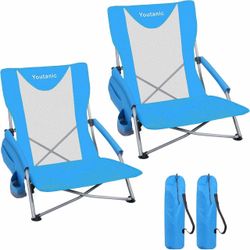 Youtanic Low Beach Folding Chairs Set of 2