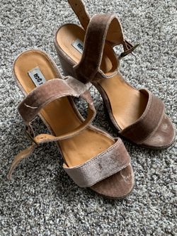 Mauve Velvet Block Heels 