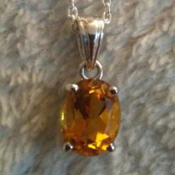 Stunning NEW 14k Genuine Citrine Oval Pendant Necklace!