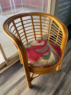 Rattan Barrel Chair with Tropical Design