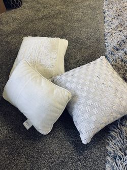 2 Faux Fur Pillows And 1 Satin Grey