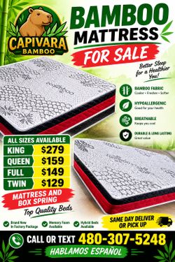 King , queen, full, twin. Bamboo Mattress and Box Spring