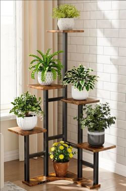 Yzosvki Corner Plant Stand Indoor 6 Tiered Corner Plant Shelf Rustic Brown 6 Tier-