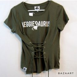 Sz XXL Jurassic World VeggieSaurus Shirt  lace up accent short sleeve