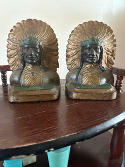 Set of 2 Lane Tech High School Brass Indian Head Book Ends