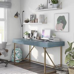 Bendrey 60 in. Rectangular Antique Blue Writing Desk with Storage