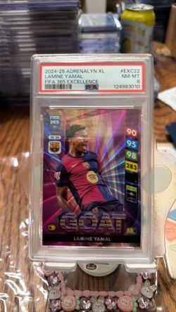 2024-2025 Lamine Yamal Adrenalyn XL FIFA 365 Excellence card #EXC22 slabbed and graded by PSA in a near mint-mint (NM-MT) 8!