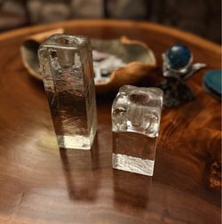 Vintage Blenko Art Glass Ice Cube Candleholders (2)