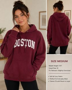 Brandy Melville Boston Hoodie – Burgundy Oversized Pullover
