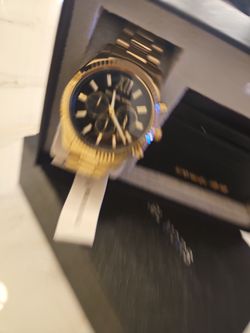 Gold-Tone Chronograph Watch with Box