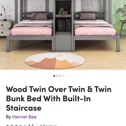 Twin Over Twin & Twin Bunk Bed With Built-In Staircase