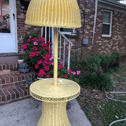 Retro 1970s wicker lamp newly rewired can be painted any color of your choice.