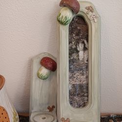 2 Wood Shelves With Mushroom Accents