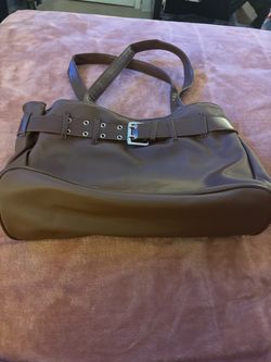 Brown Leather Tote Handbag with Belt Detail
