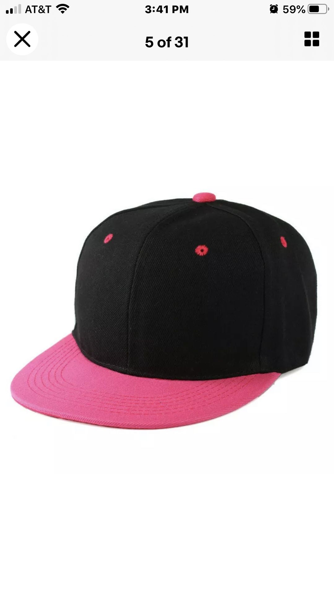 LOGA Black and Pink Blank Plain Polyester Snapback Hat Plastic Snap Flat Visor High Crown