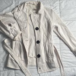 White Hydraulic Coat Jacket With Pockets, Collar, Big Buttons