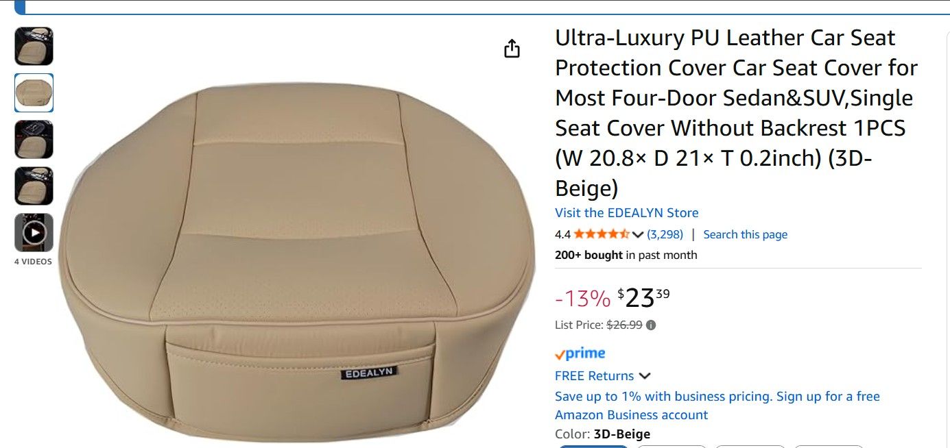 (2) Beige PU Leather Seat Covers