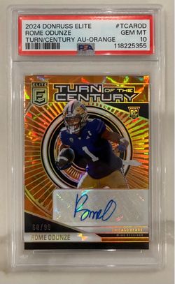 2024 Donruss Elite Rome Odunze Turn Century RC Auto Orange /99 PSA-10 Gem