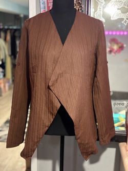 SHEIN Brown Plisse Drape Front Jacket