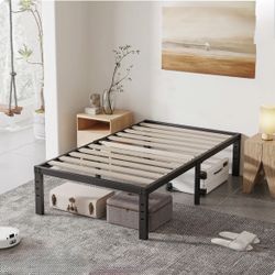 Twin Marple 16 Inch Metal Platform Bed Frame with Wood Slat Support, Heavy Duty Mattress Foundation,