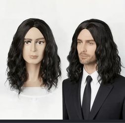Men Wig Black Shoulder Length