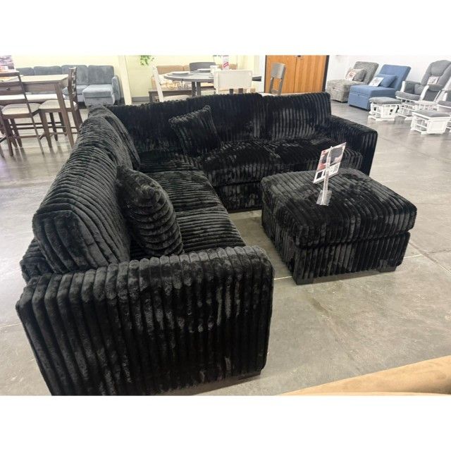 Black Jumbo Corduroy Sectional Sofa With Ottoman