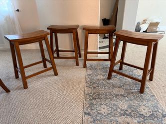 Set of 4 Wood Counter Height Bar Stools