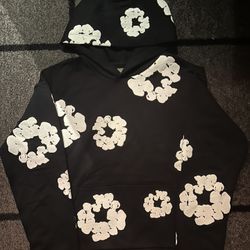 Black And White Denim Tear Hoodie- Size Medium 
