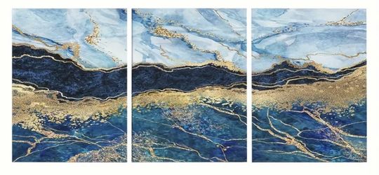Gold/Blue Canvas Wall Art 3 Pieces 