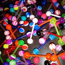 Brand New 100-PC Assorted 14G Bioflex Acrylic Barbell Tongue Rings