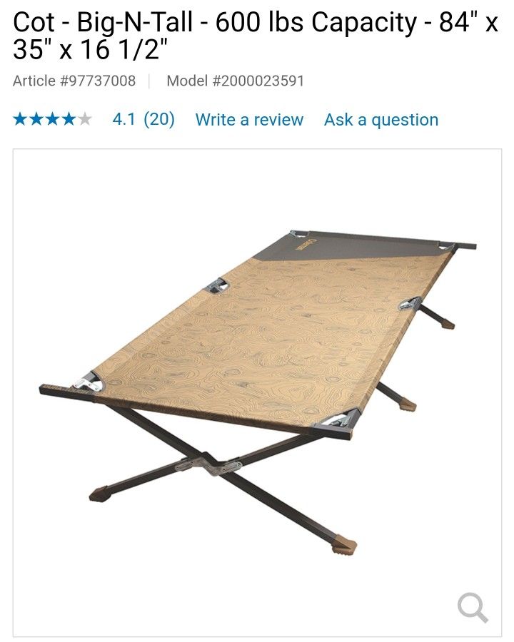 2 Coleman Big N Tall Camping Cots