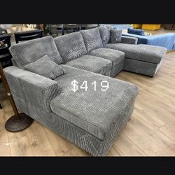 Brand New 2-Pc Corduroy Sectional Sofa With 2 Accent Pillows Brand New 