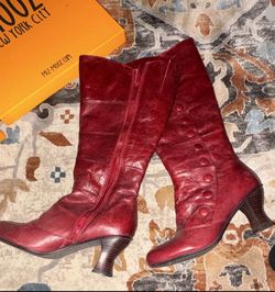 Miz Mooz Amelia WC Red Leather Knee High Zip Boots Round Toe Women US 7.5
