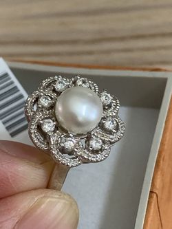 7mm Freshwater Pearl On sterling silver ring , size 7 and size 7.5