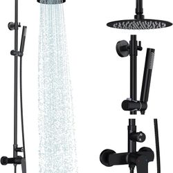  8 Inch Rain Shower Head and Handheld Spray Shower Fixture Combo, 304 Stainless Steel Wall Mount